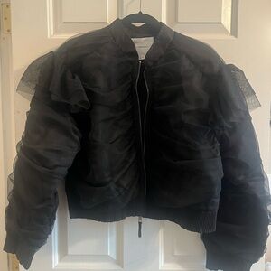 Black Ruffled Bomber Jacket